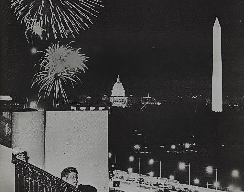 President Kennedy enjoys Zambelli Fireworks from White House balcony